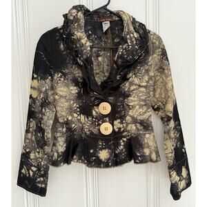 Design Todays Small Jacket Black Tan Tie Dye Wire Ruffle Collar Art Big Button